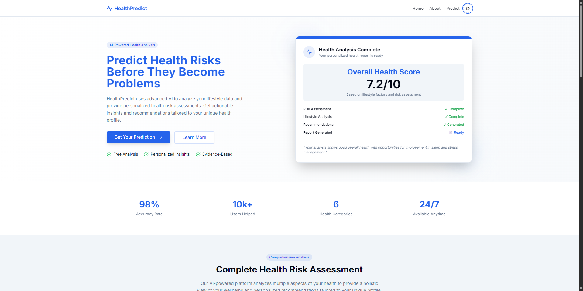 HealthPredict - AI Health Analysis